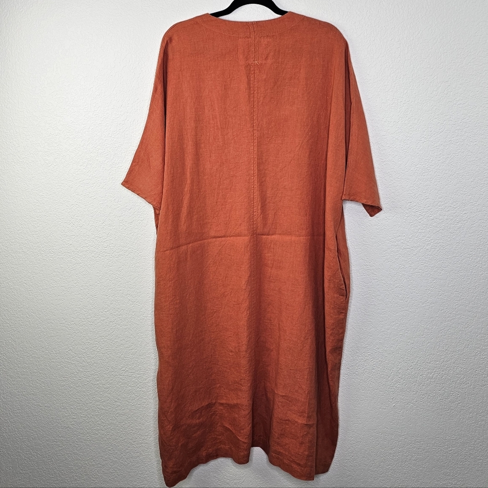 Not Perfect Linen Burnt Orange Oversized Shift Caftan Pocket Dress M/L - Picture 8 of 9